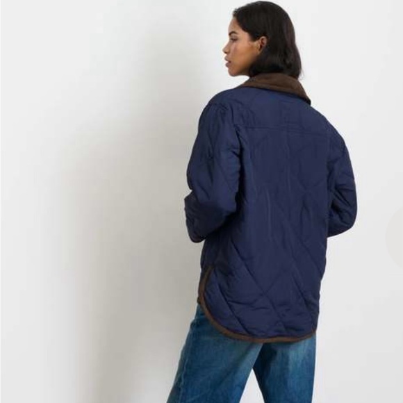 Alex Mill Women’s Barn Jacket. Navy Blue and Brown Quilted Utility Jacket. - Picture 4 of 7